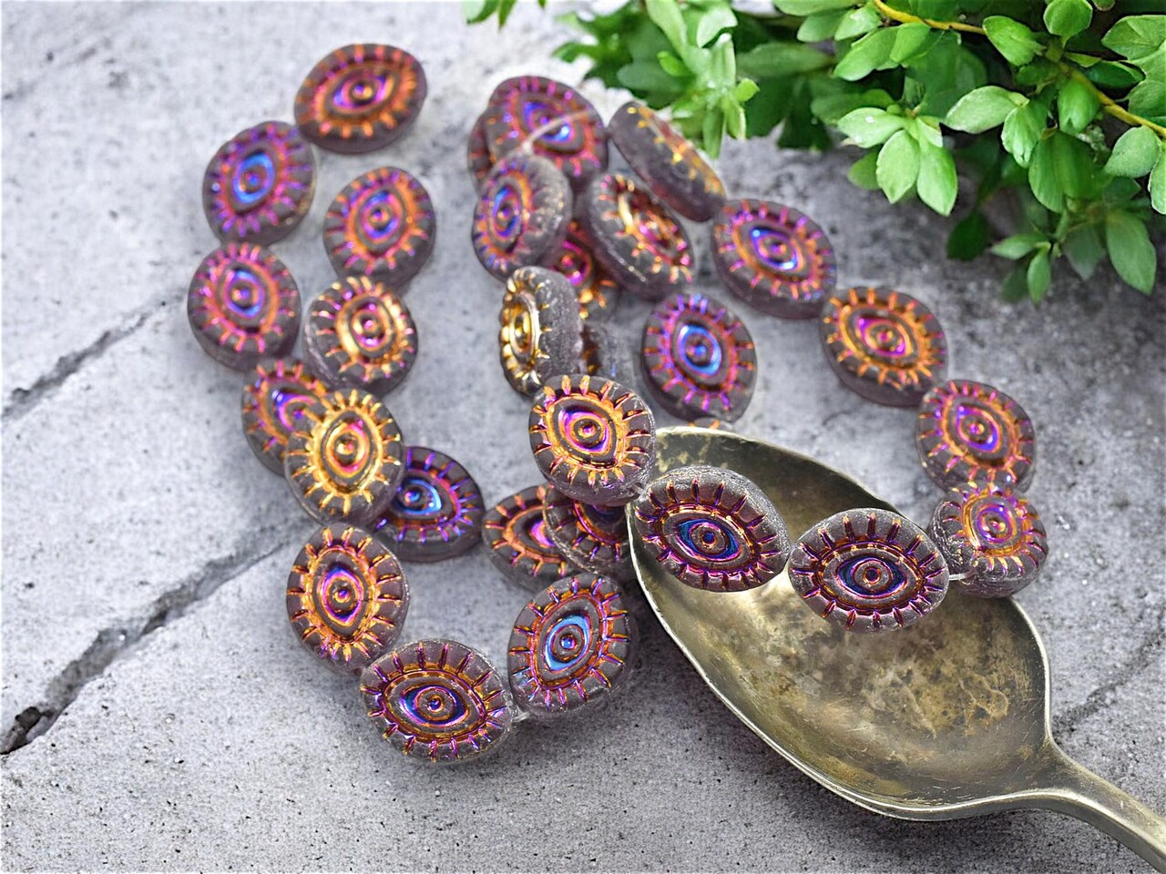 *10* 14x11mm Metallic Volano Washed Matte Transparent Purple Mystic Eye Beads